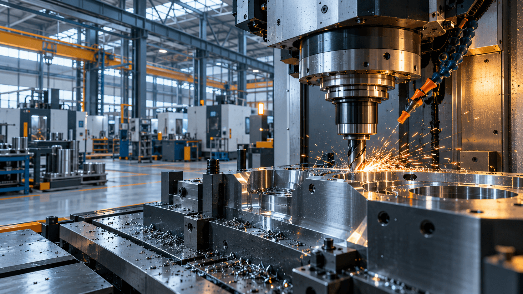 Präzisionsfertigung in einer modernen Produktionshalle im technischen Mittelstand
